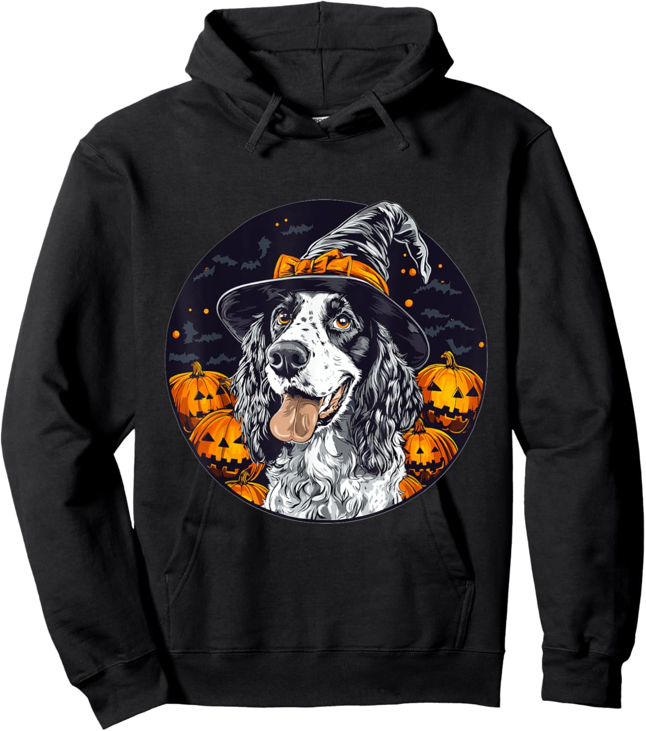 English Setter Dog Whitch Hat Halloween Pumpkin Spooky Happy Hoodie - Hoodie | Black
