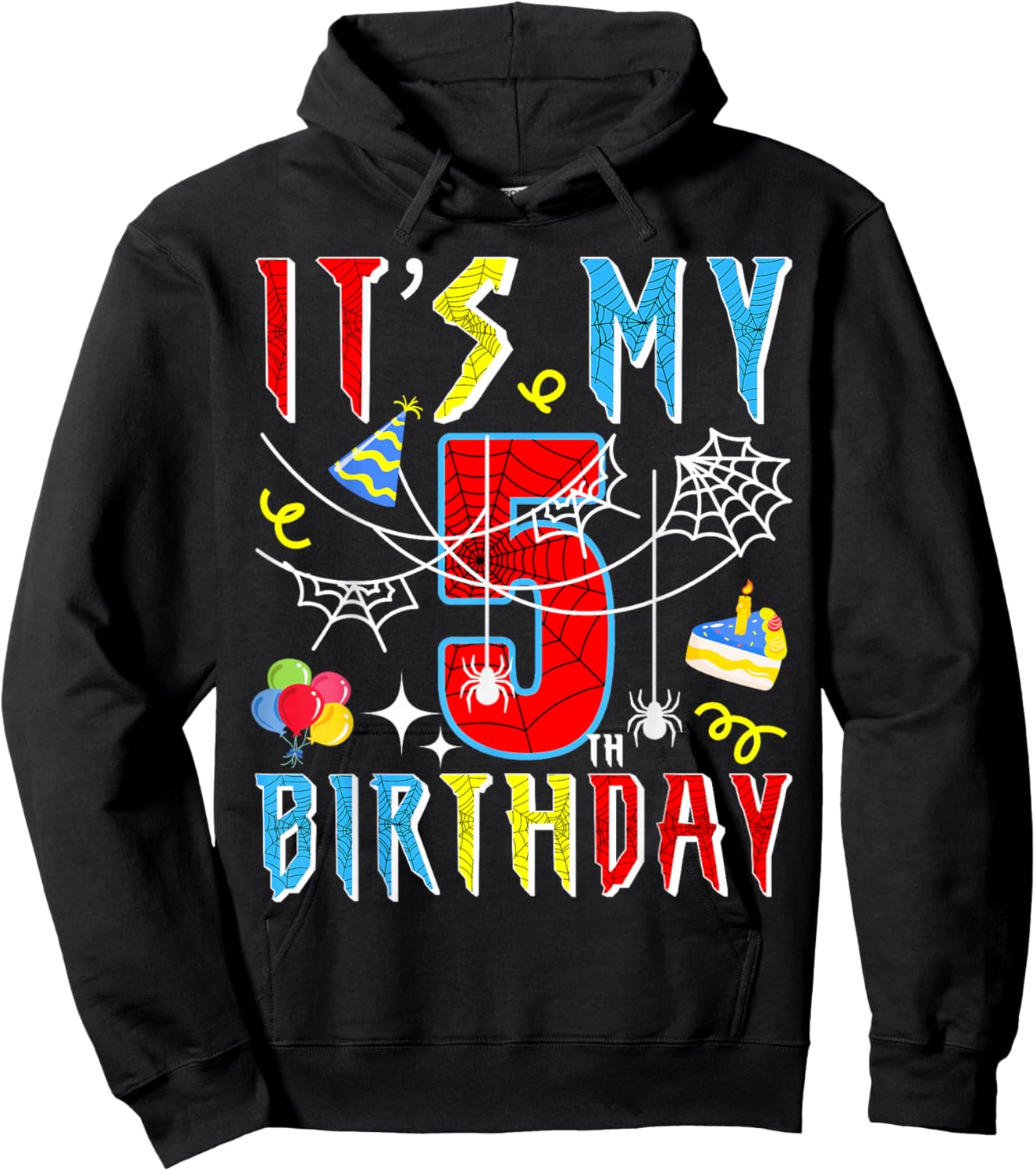 5th Birthday Spider Web Kids Boys 5th Birthday Spider-Themed Hoodie - Hoodie | Black