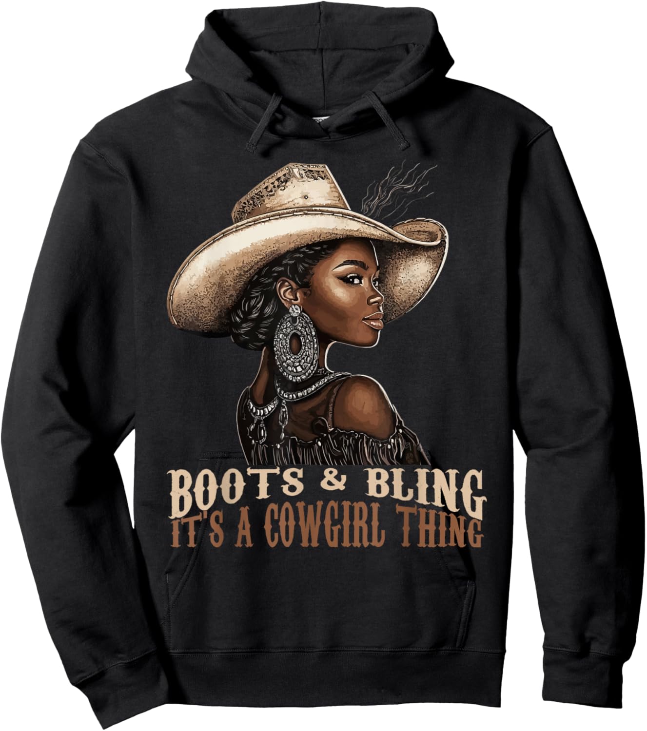 Boots and Bling it's Cowgirl Thing Western Country Melanin Hoodie - Hoodie | Black