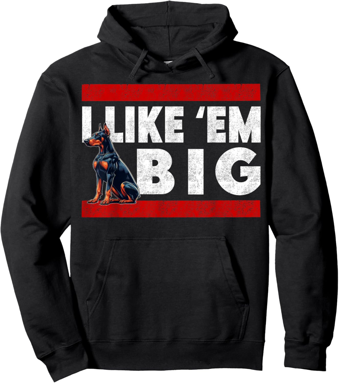 Doberman Dobie - I Like Em Big, Retro Cute Large Breed Dog Hoodie - Hoodie | Black