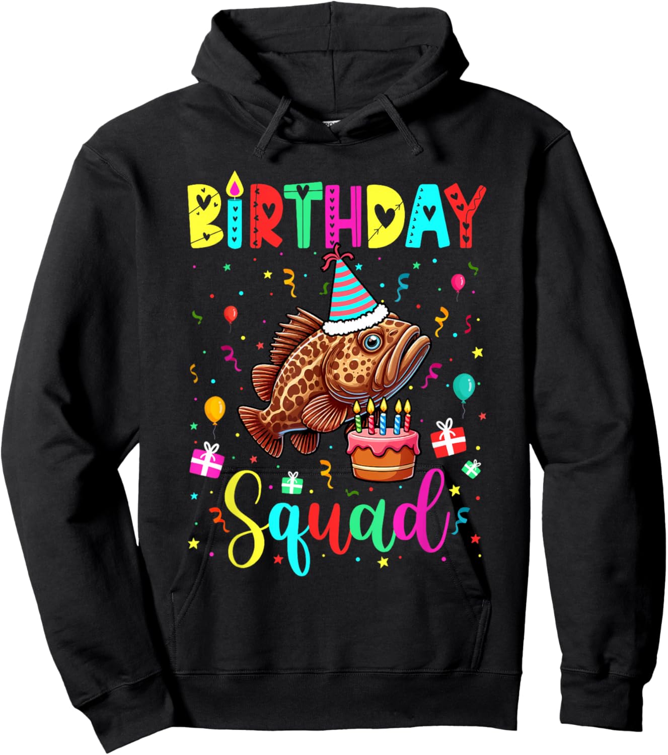 Birthday Squad Colorful Costume Grouper Fish Funny Parties Hoodie - Hoodie | Black