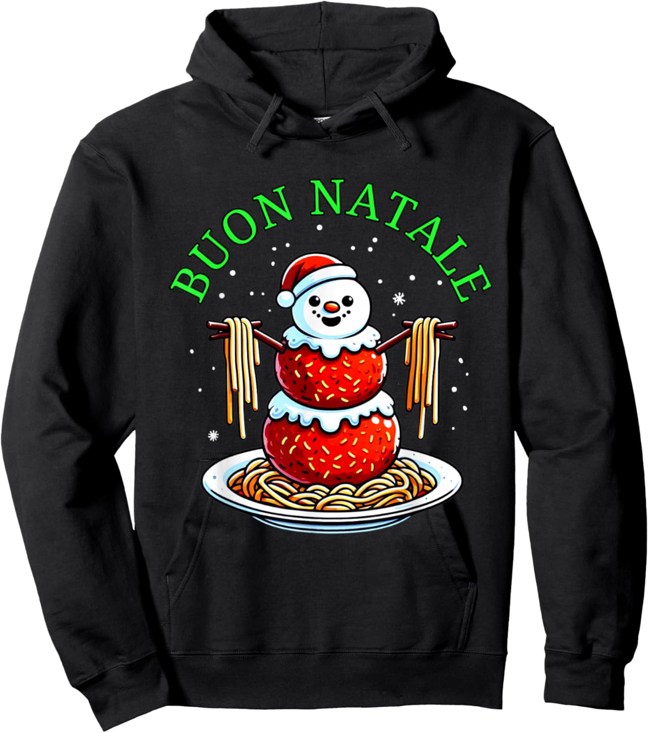 Italian Food Christmas Meatball Snowman Ugly Christmas Hoodie - Hoodie | Black