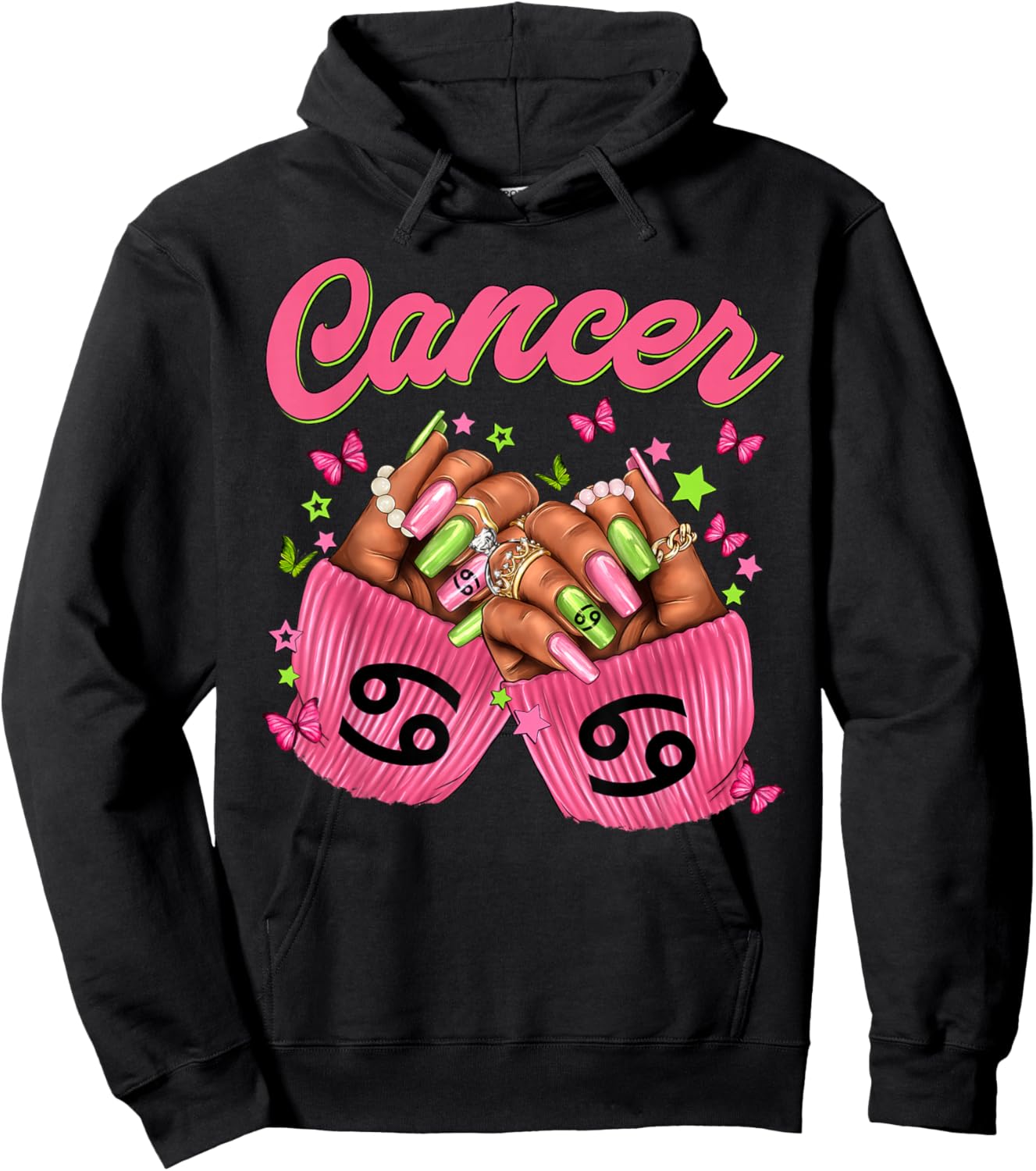 Black Women Nails Zodiac Birthday Cancer Queen Hoodie - Hoodie | Black