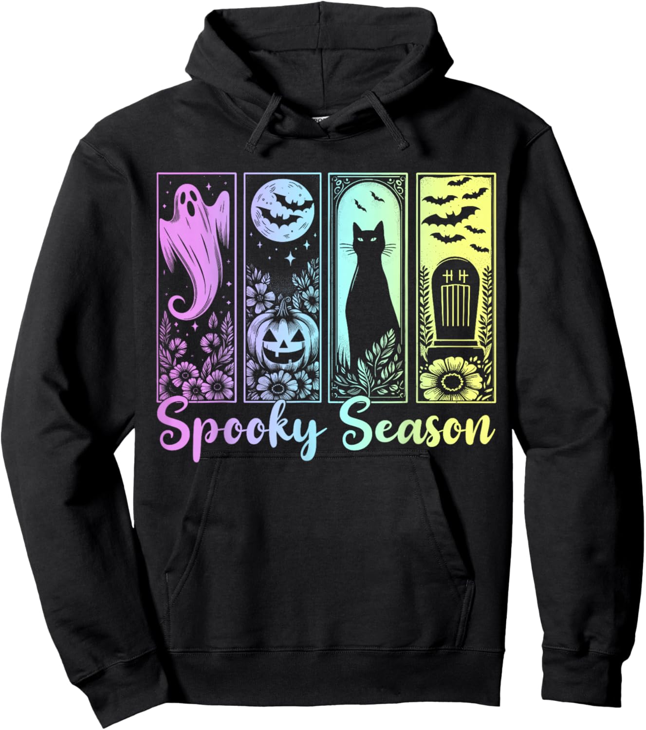 Halloween Spooky Season Horror Cat Vintage Halloween Ghost Hoodie - Hoodie | Black