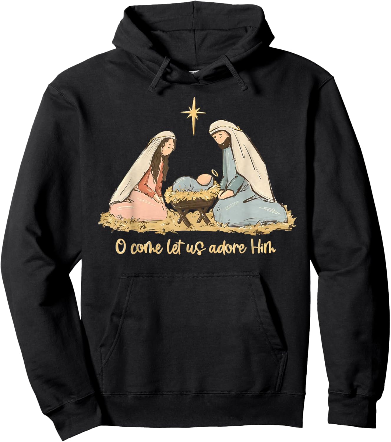 O Come Let Us Adore Him Merry Christmas Xmas Christian Jesus Hoodie - Hoodie | Black