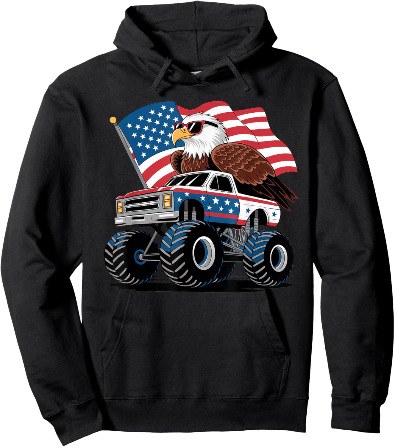 4th of July Patriotic American Flag Bald Eagle Truck USA Hoodie - Hoodie | Black