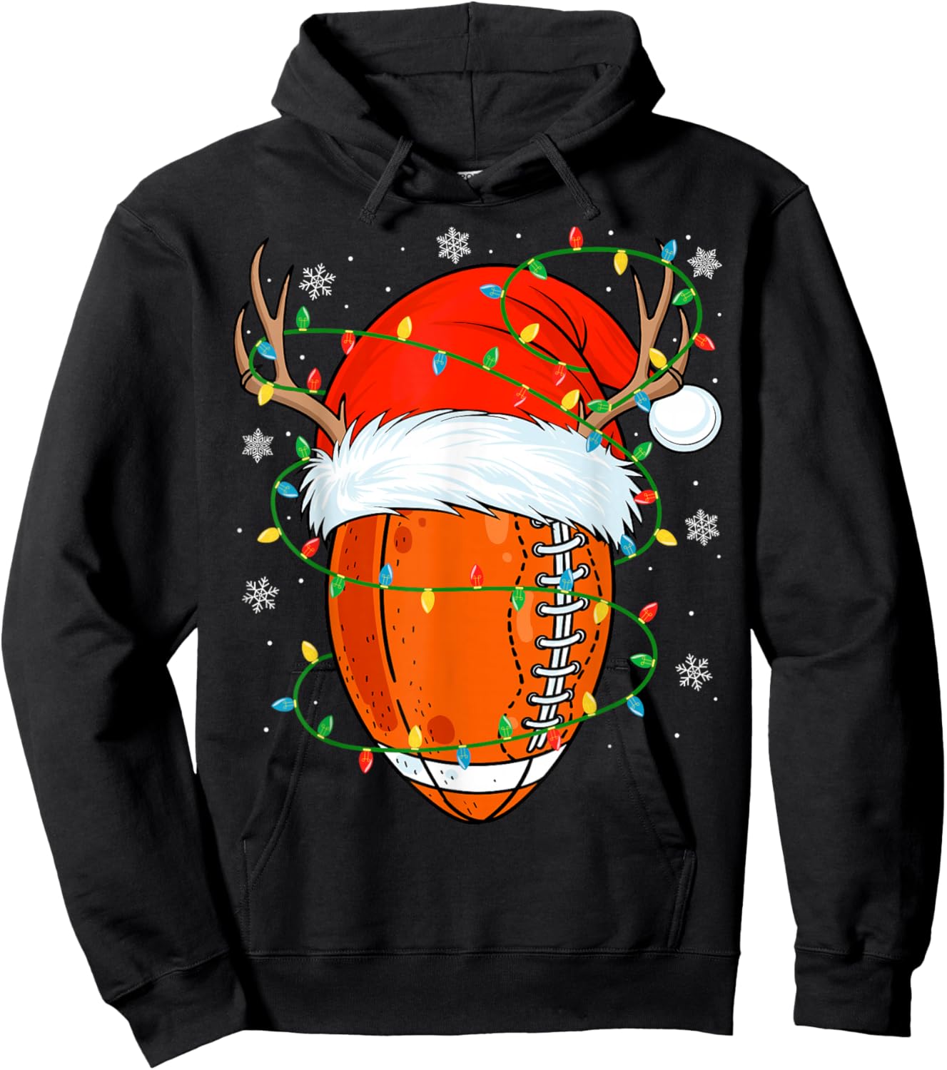 Santa Football Ball Xmas Lights Christmas Football Player Hoodie - Hoodie | Black