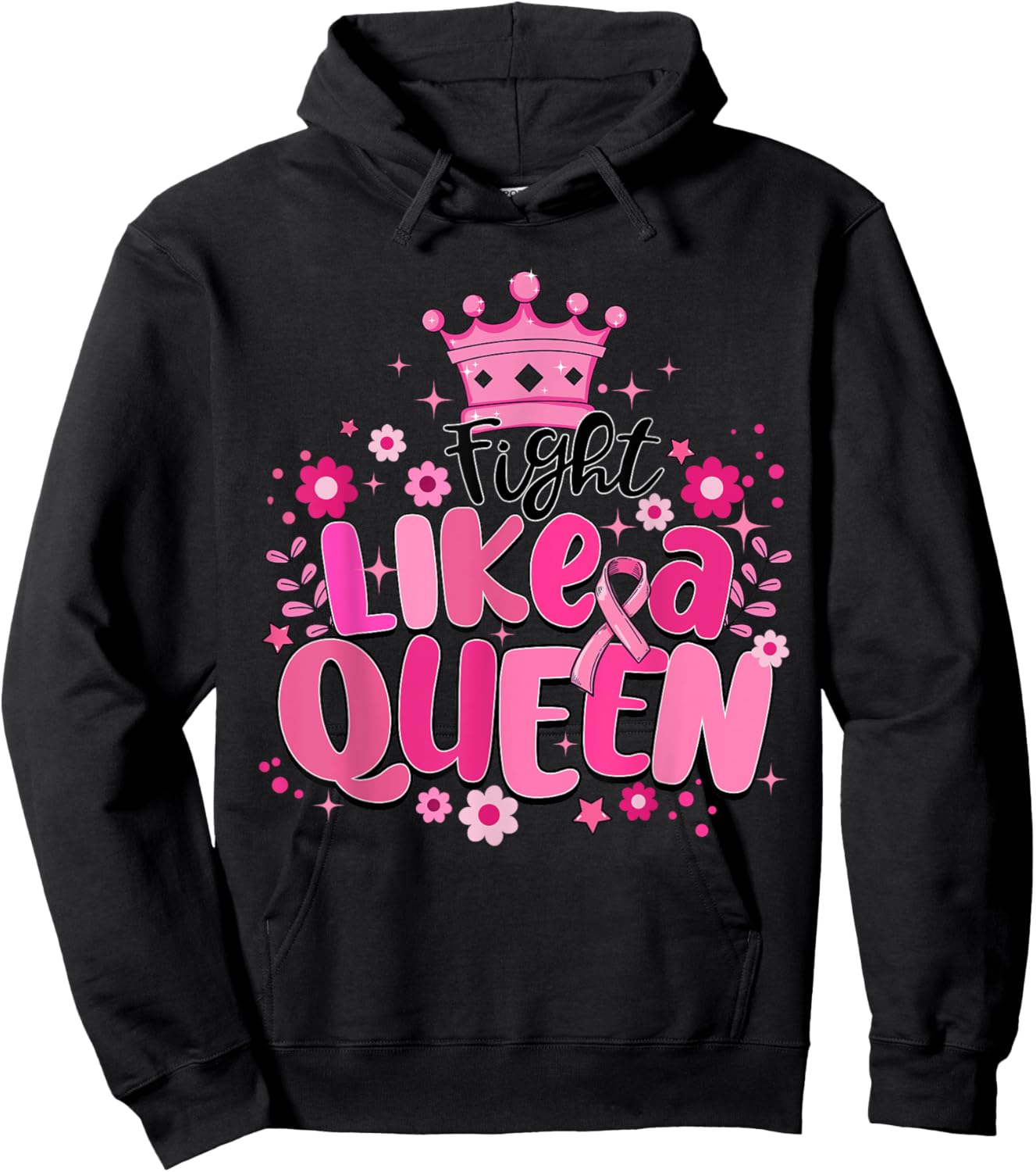 Fight Like A Queen Breast Cancer Awareness Month Hoodie - Hoodie | Black