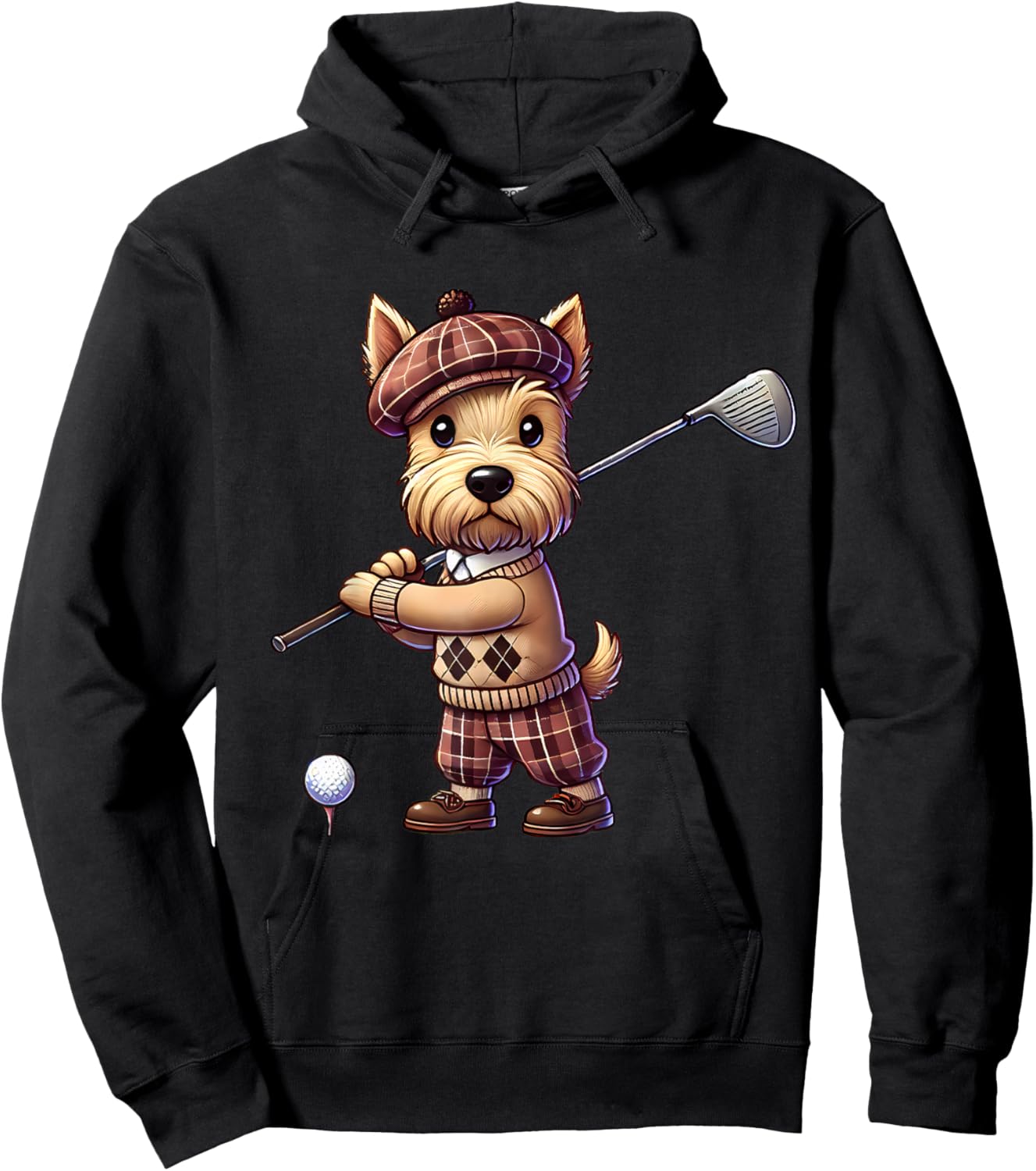 Cute Scottish Terrier Playing Golf Golfer Golfing Men Women Hoodie - Hoodie | Black