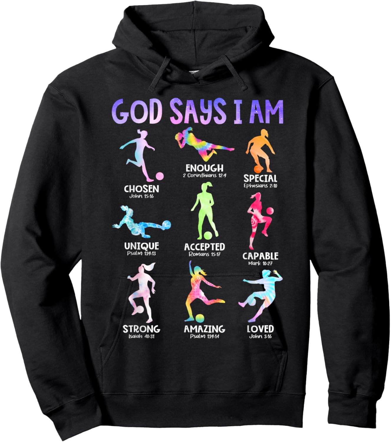 God Says I Am Christian Girls Teens Kids Soccer Tie Dye Hoodie - Hoodie | Black