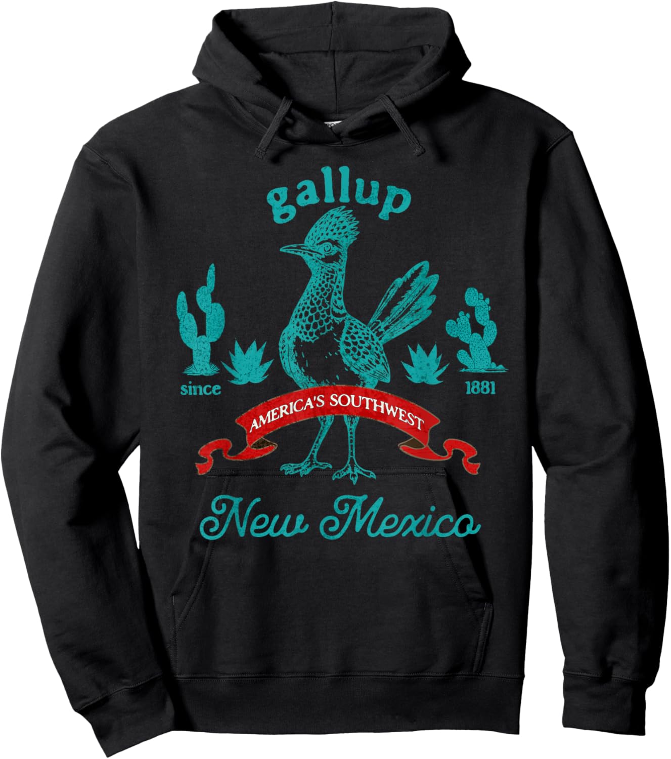 Gallup New Mexico Roadrunner Vintage Cactus Souvenir Hoodie - Hoodie | Black