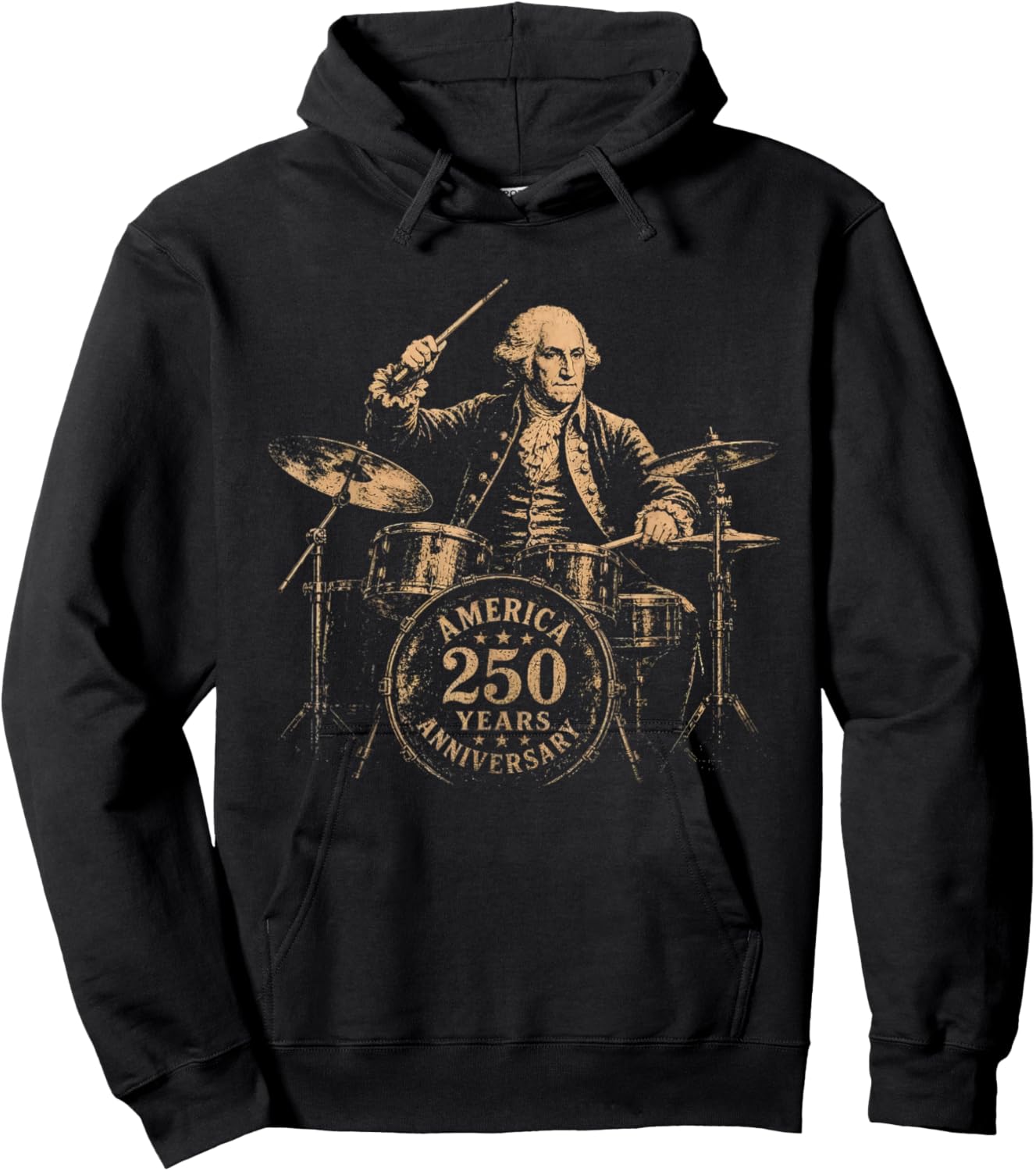 George Washington Playing Drums 4th July 250th Anniversary Hoodie - Hoodie | Black