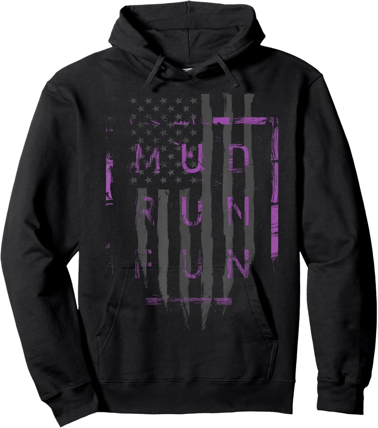 Mud Run Fun USA FLAG PURP Mudder Trail Running and Mudding Hoodie - Hoodie | Black