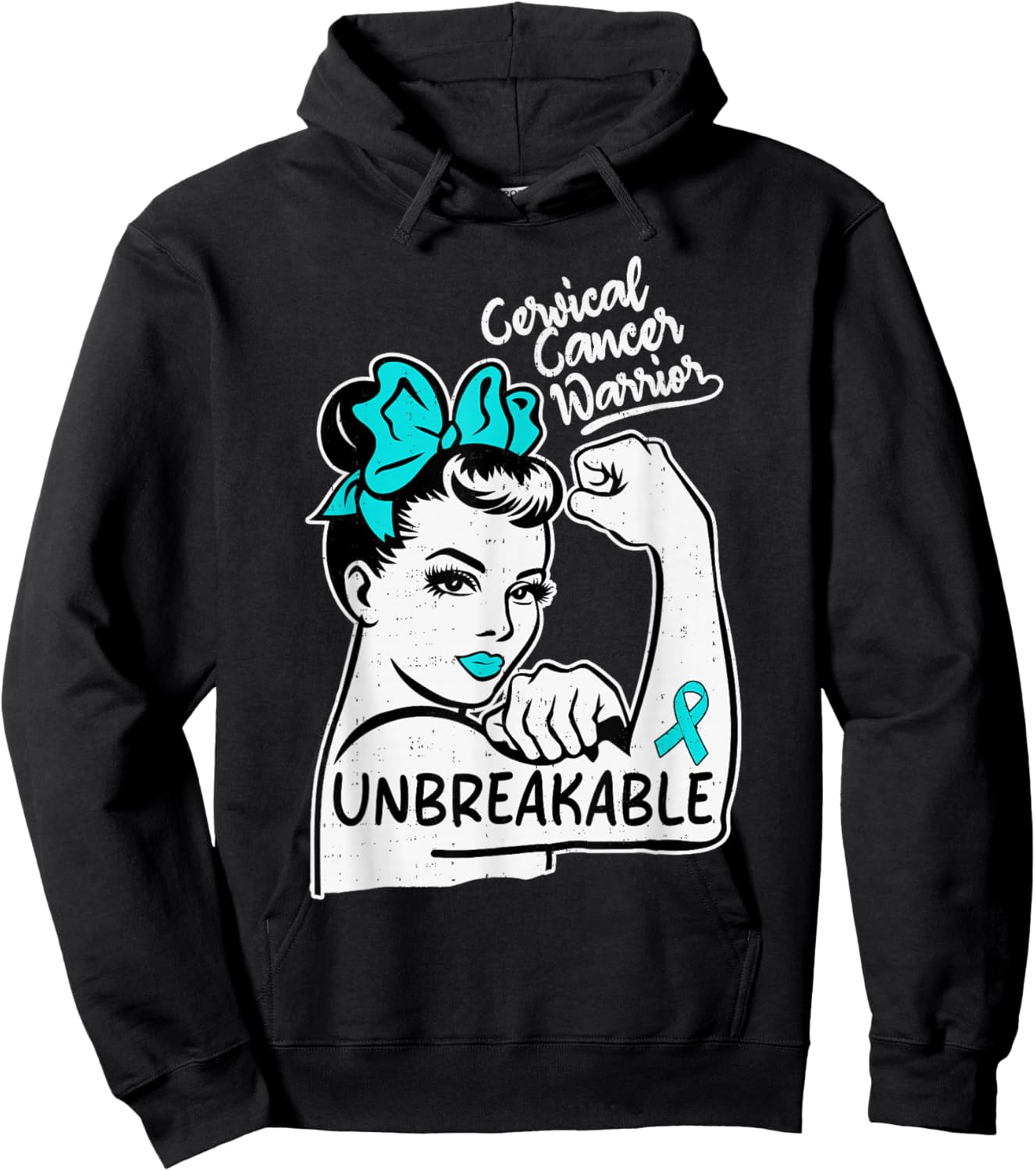 Cervical Cancer Warrior Awareness Survivor Ribbon Teal Women Hoodie - Hoodie | Black