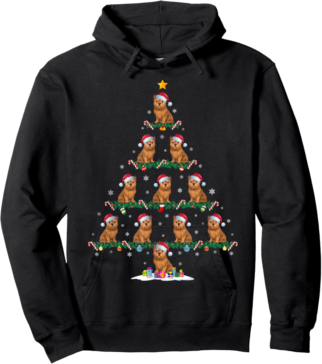 Brussels Griffon Dog Xmas Tree Pajama Men Women Kids Ugly Hoodie - Hoodie | Black