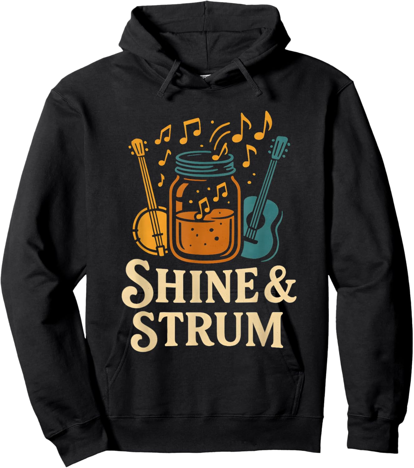 Shine & Strum Appalachian Bluegrass Festival Banjo Moonshine Hoodie - Hoodie | Black