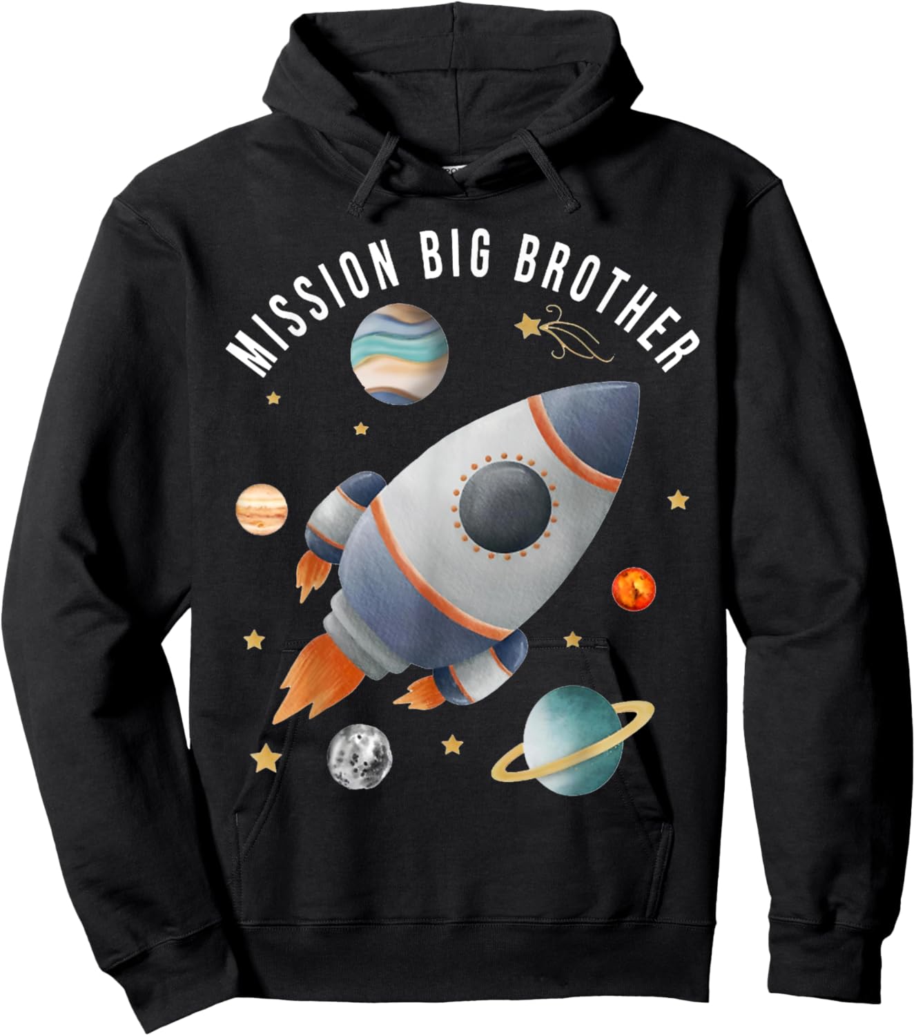 Mission Big Brother Funny Space Astronaut Rocket Baby Reveal Hoodie - Hoodie | Black