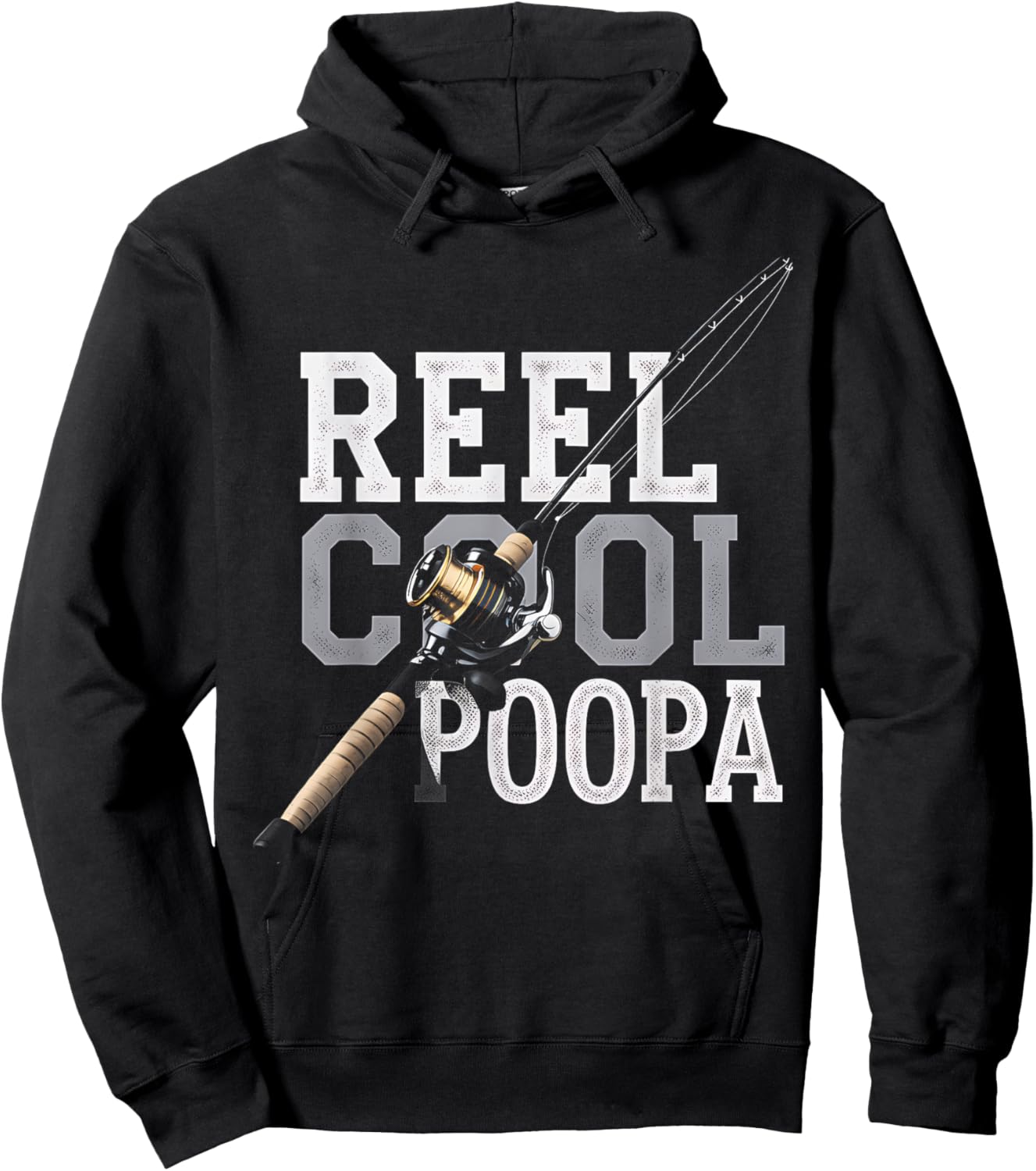 Fishing Reel Cool Poopa Funny Fishing Gift Fisherman Dad Hoodie - Hoodie | Black