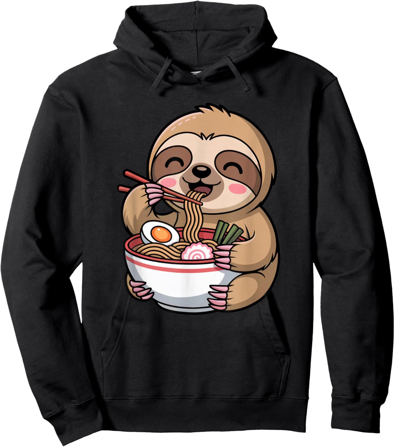 Cute Sloth Eating Ramen Noodles Anime Kawaii Gift Hoodie - Hoodie | Black