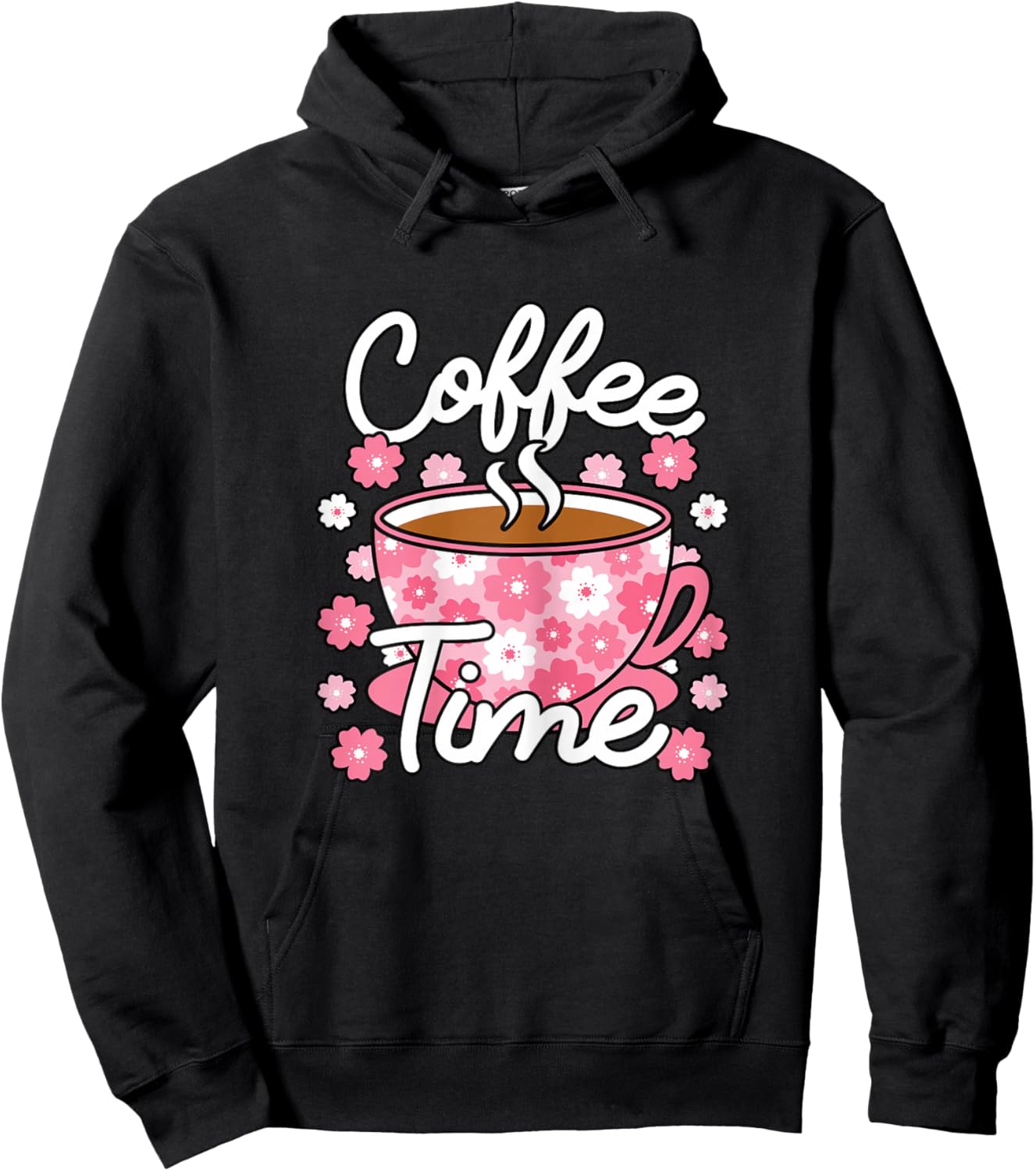 Cute Coffee Time Pink Coffee Lover Women Hoodie - Hoodie | Black