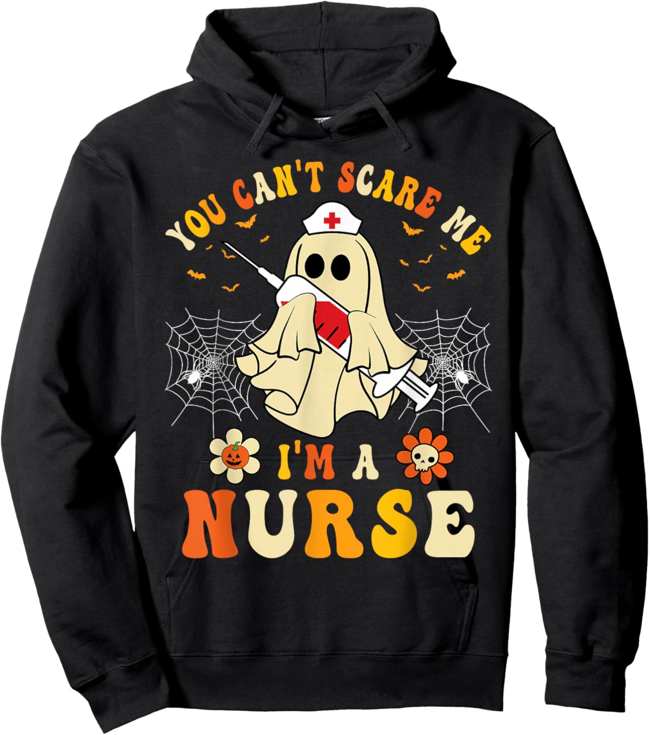 You Can't Scare Me I'm A Nurse Funny Halloween Ghost Nursing Hoodie - Hoodie | Black