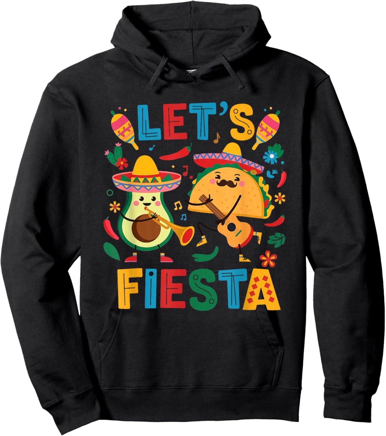 Lets Fiesta Taco Avocado Funny Cinco De Mayo Mexican Party Hoodie - Hoodie | Black