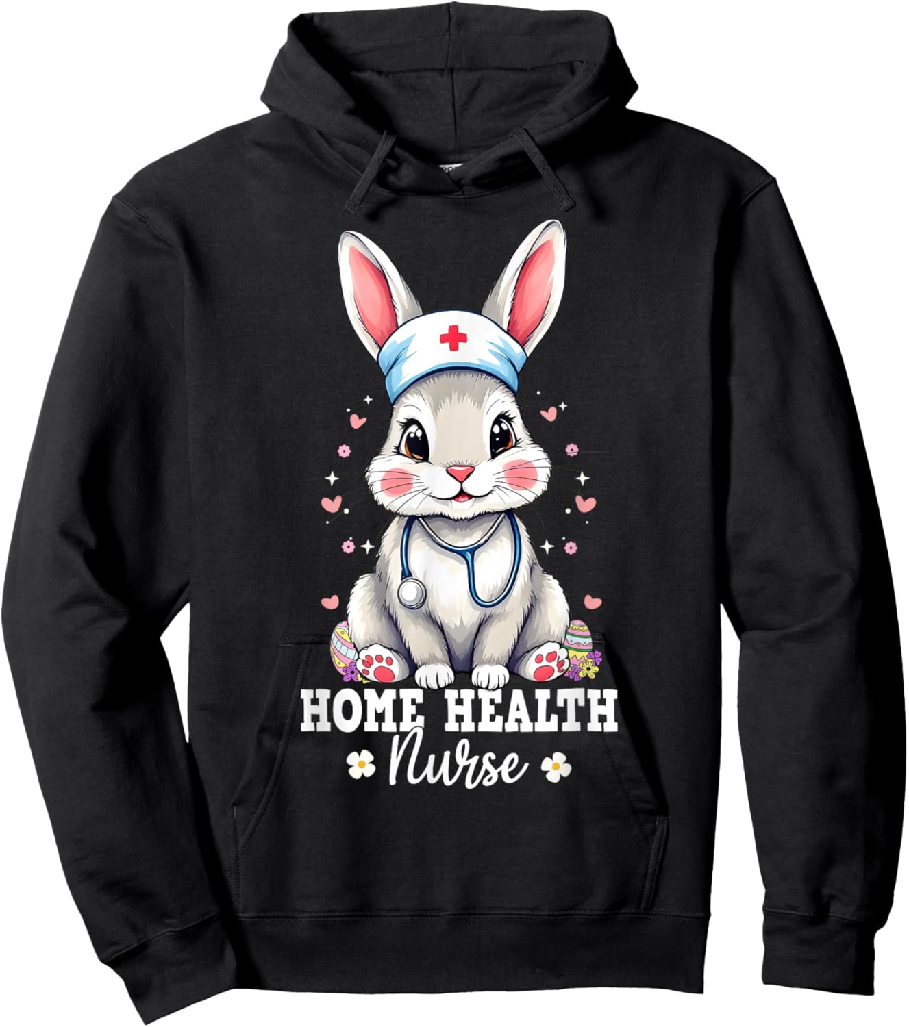 Home Health Nurse Bunny With Stethoscope Easter Nurse Hoodie - Hoodie | Black