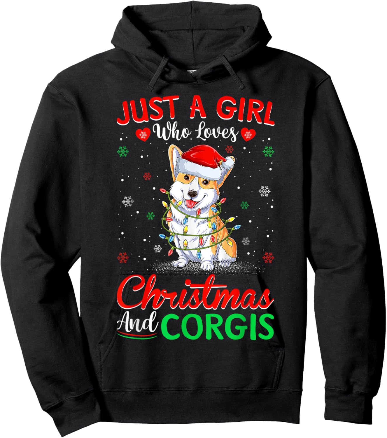 Just A Girl Who Loves Christmas And Corgis Lighting Xmas Hoodie - Hoodie | Black