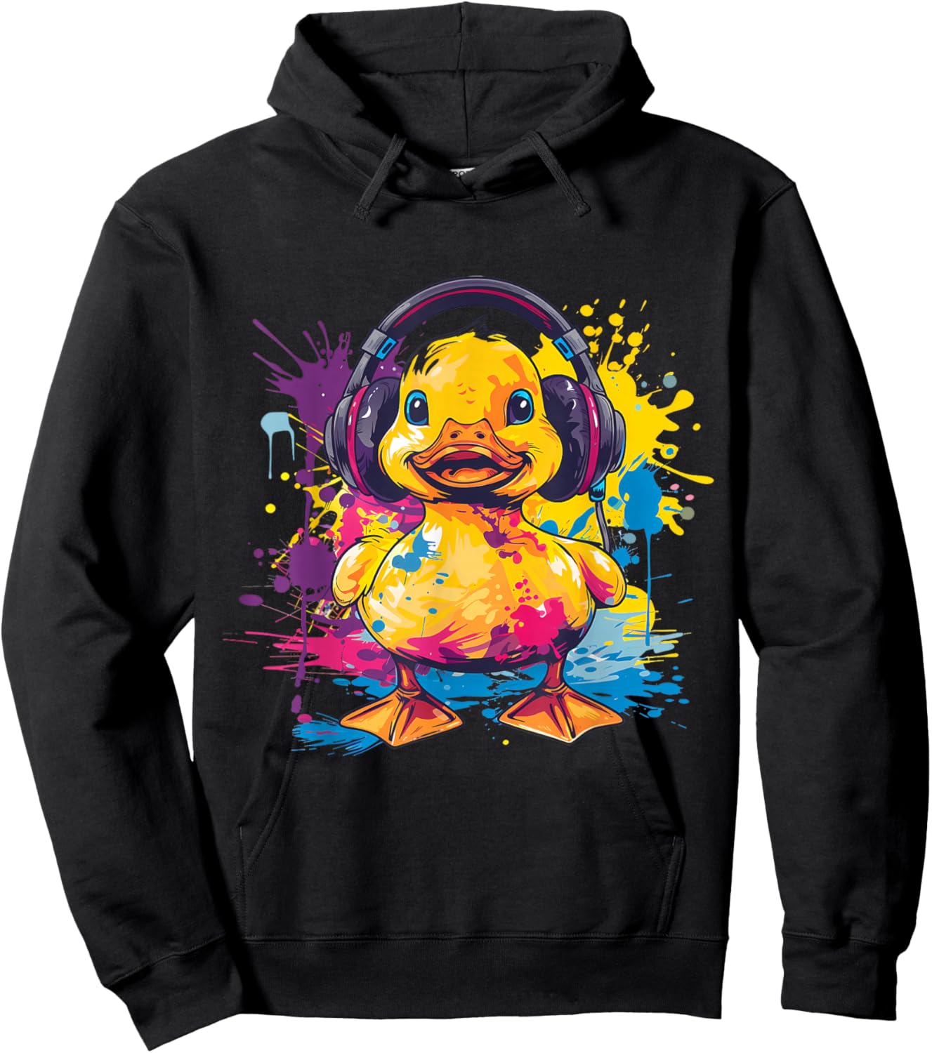 Rubber Duck Music Headphones Rubber Duckling Watercolor Hoodie - Hoodie | Black