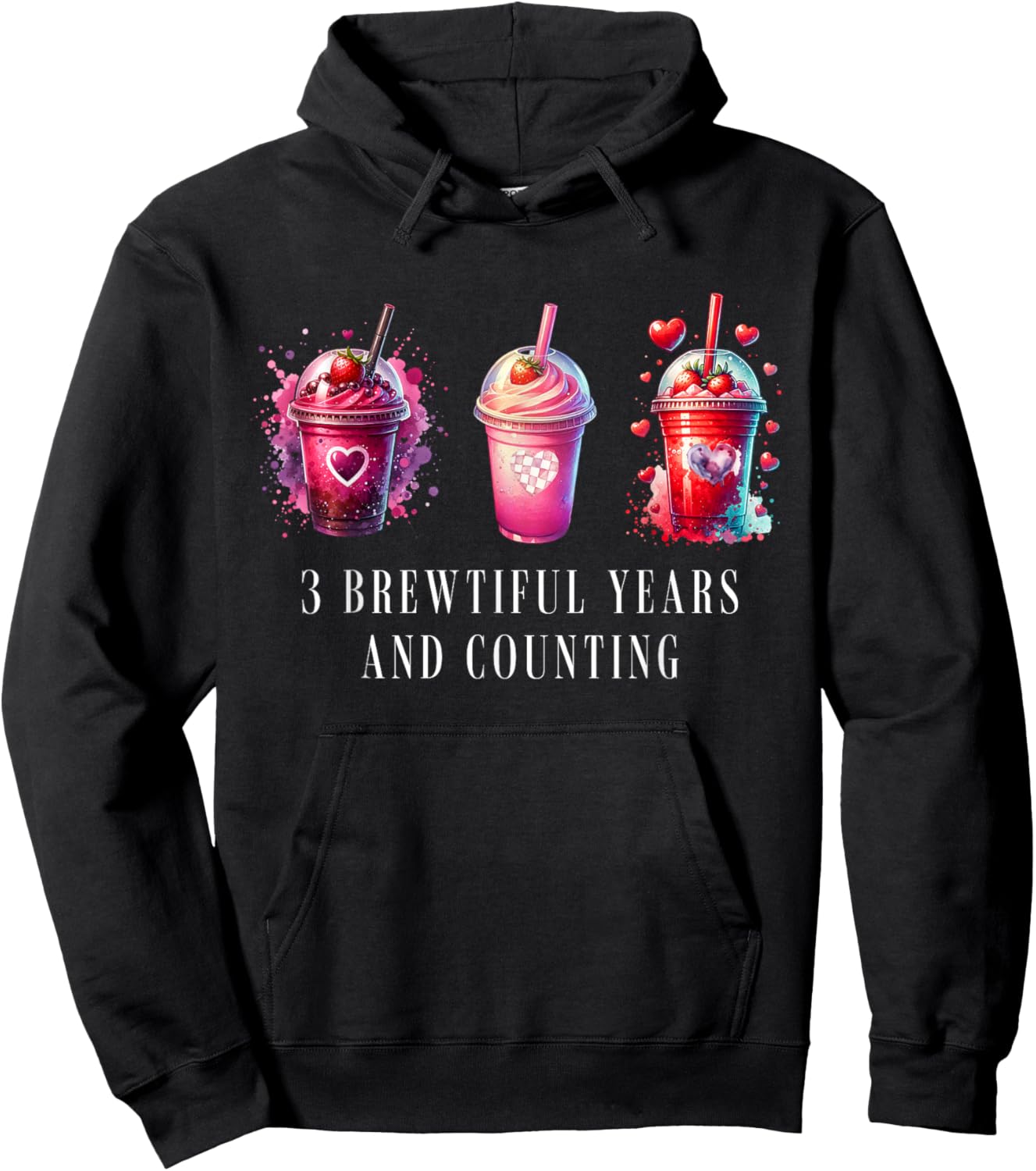3 Year Work Anniversary Workiversary Frappe Funny 3rd Year Hoodie - Hoodie | Black