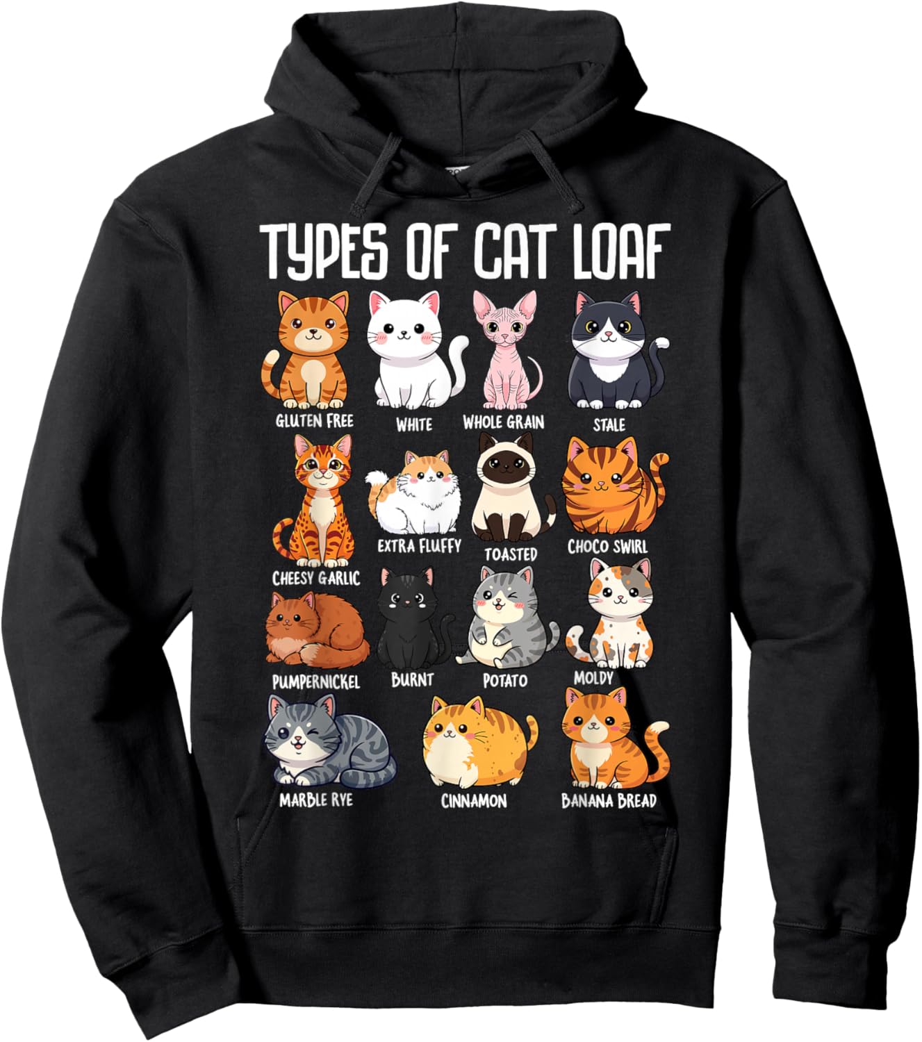 Types of Cat Loaf Cats Lover Men Women Girl Kids Cute Kitten Hoodie - Hoodie | Black