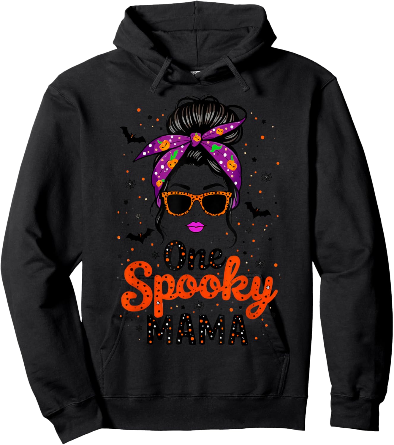 Funny One Spooky Mama Messy Bun Sunglasses Halloween Hoodie - Hoodie | Black