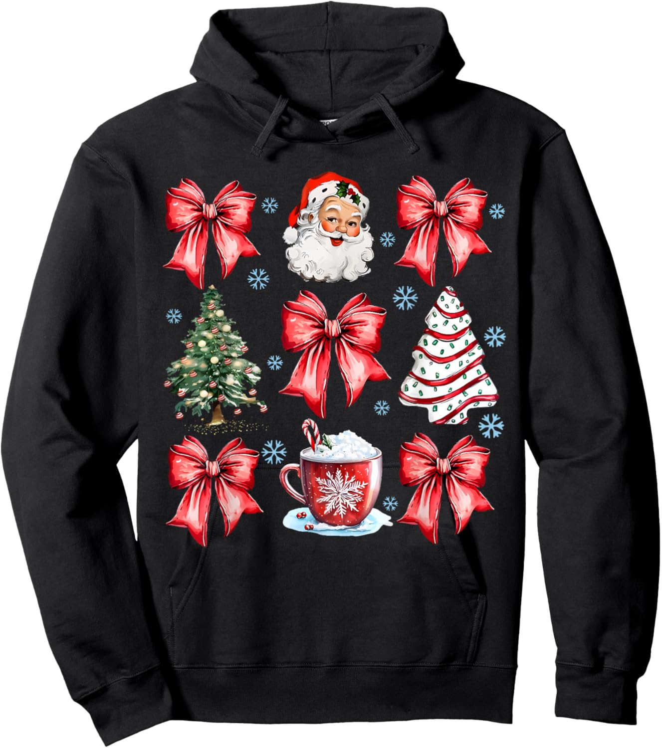 Coquette Bow Santa Christmas Tree Cake Candy Cane Girly Xmas Hoodie - Hoodie | Black