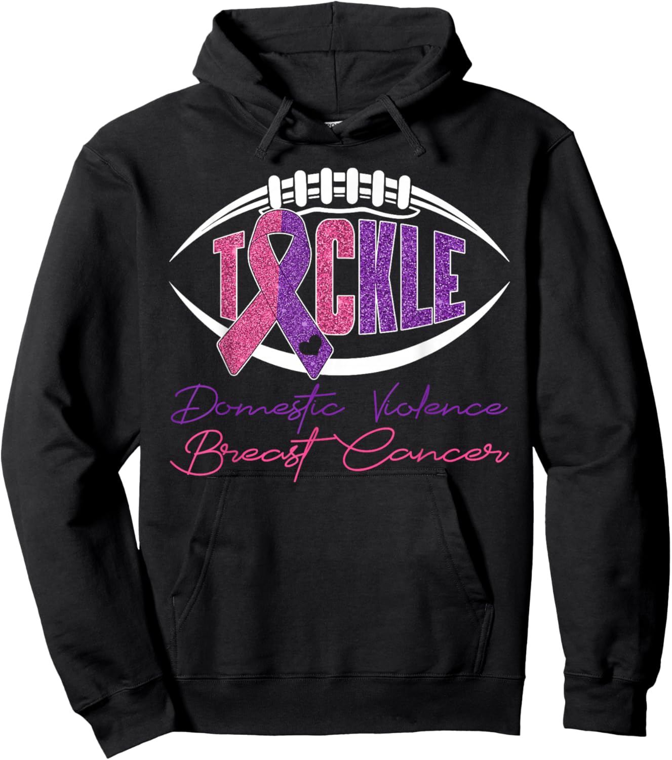 Tackle Domestic Violence & Breast Cancer Awareness Football Hoodie - Hoodie | Black