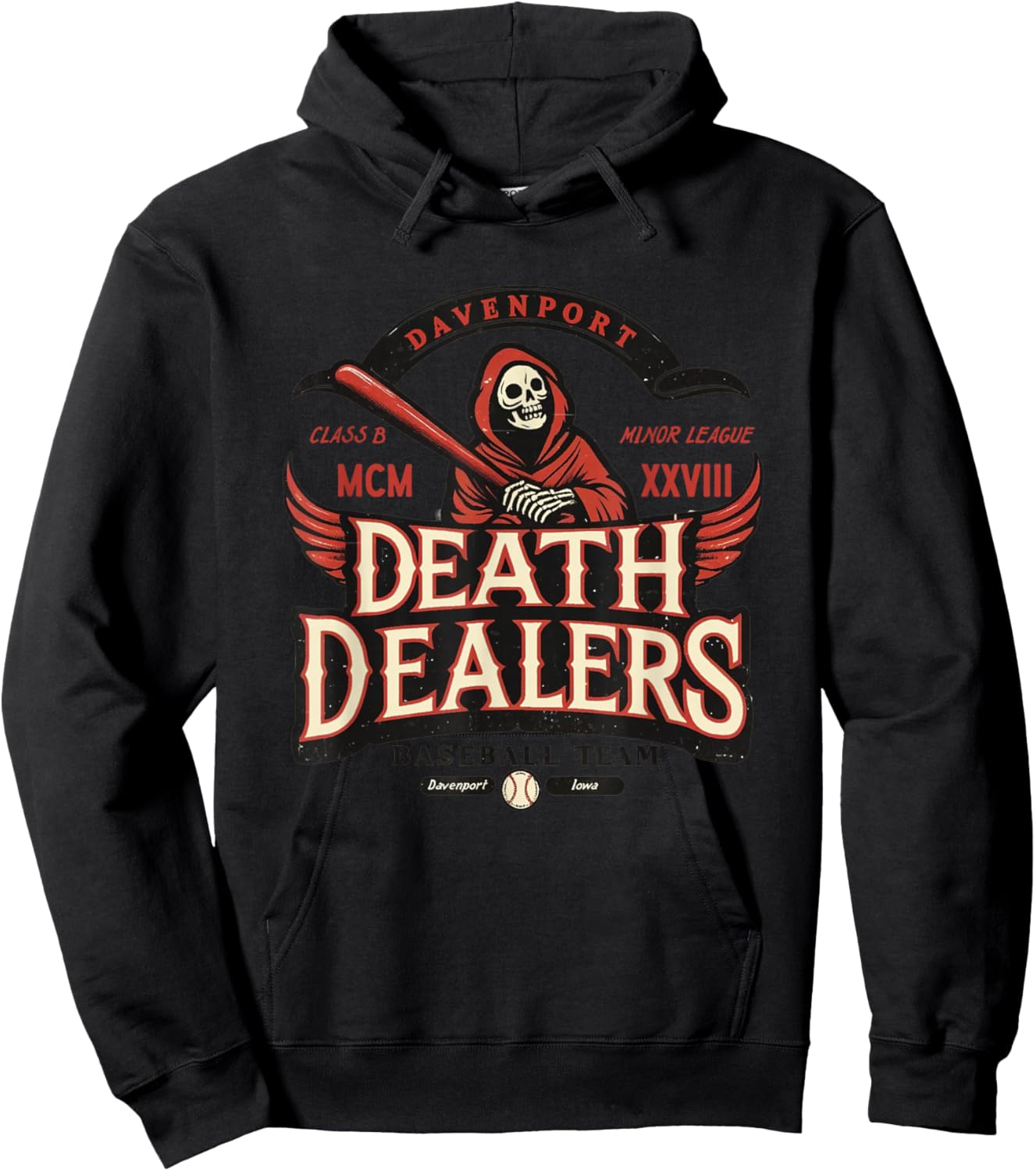 Davenport Death Dealers Retro Minor League Baseball Team Hoodie - Hoodie | Black