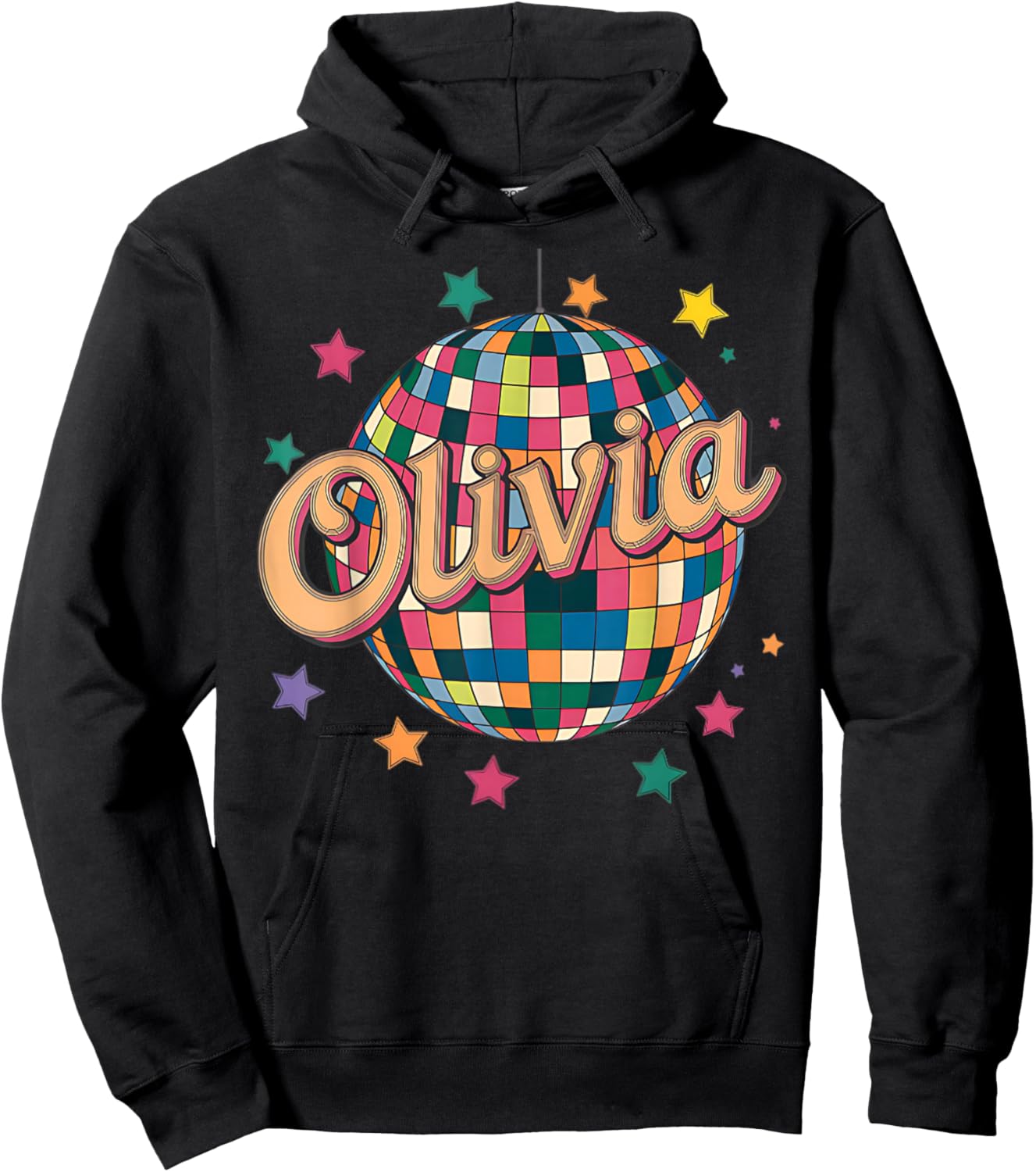 Girl Retro Olivia First Name Personalized Heart Hoodie - Hoodie | Black