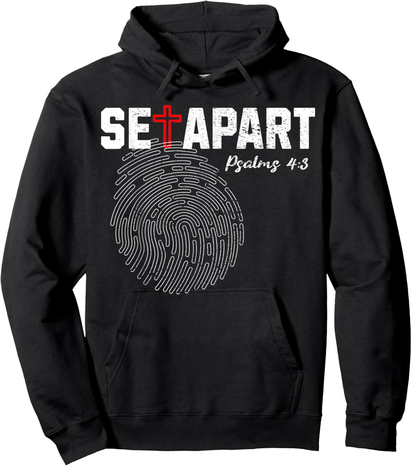 Cool Christian Set Apart Psalms 4, 3 Verse Fingerprint Jesus Hoodie - Hoodie | Black