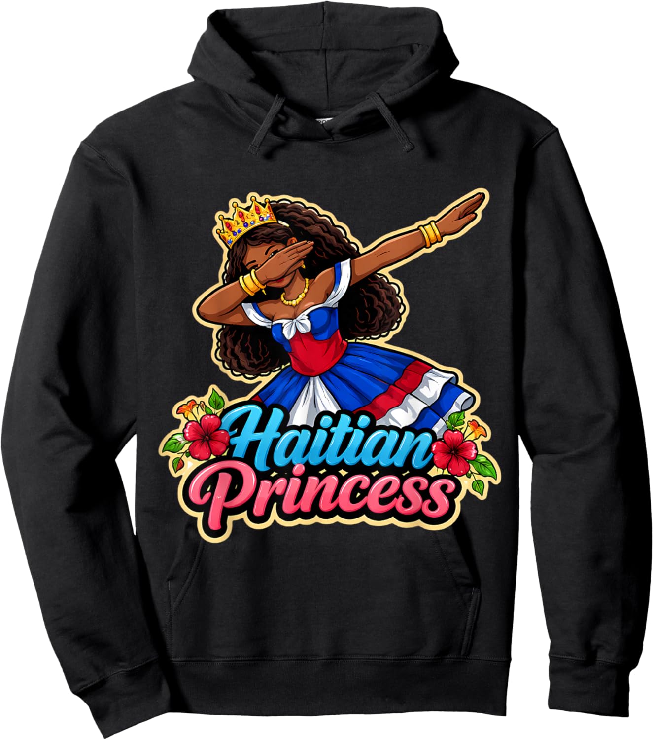 Haitian Princess Girl Haiti Flag Day Proud Woman Cute Floral Hoodie - Hoodie | Black