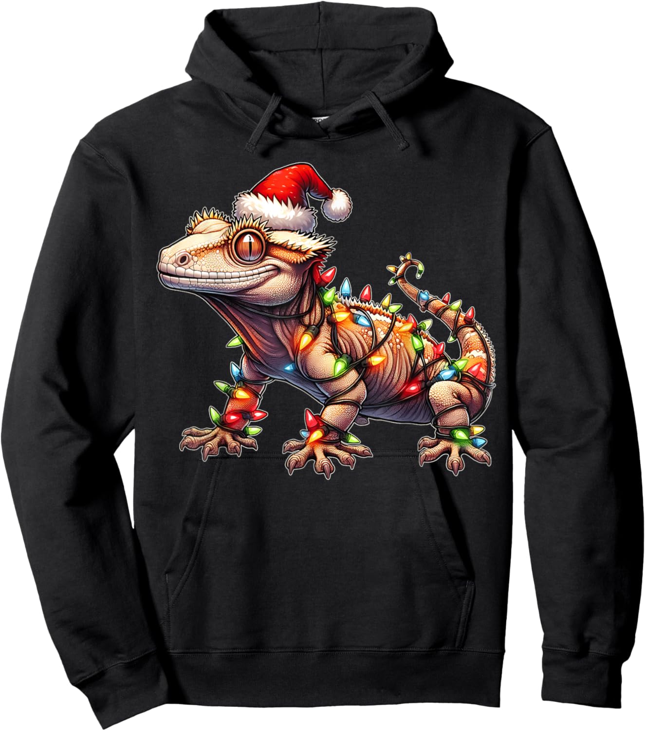 Crested Gecko Lizard Christmas Xmas - -Adult, Black, Small, Short Sleeve Hoodie - Hoodie | Black