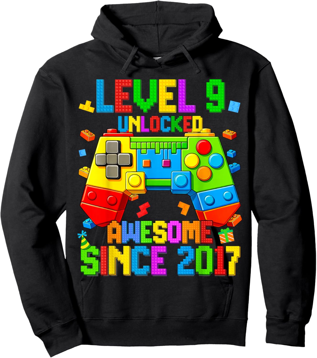 Level 9 Unlocked Awesome Building Brick Birthday Men Boy Kid Hoodie - Hoodie | Black