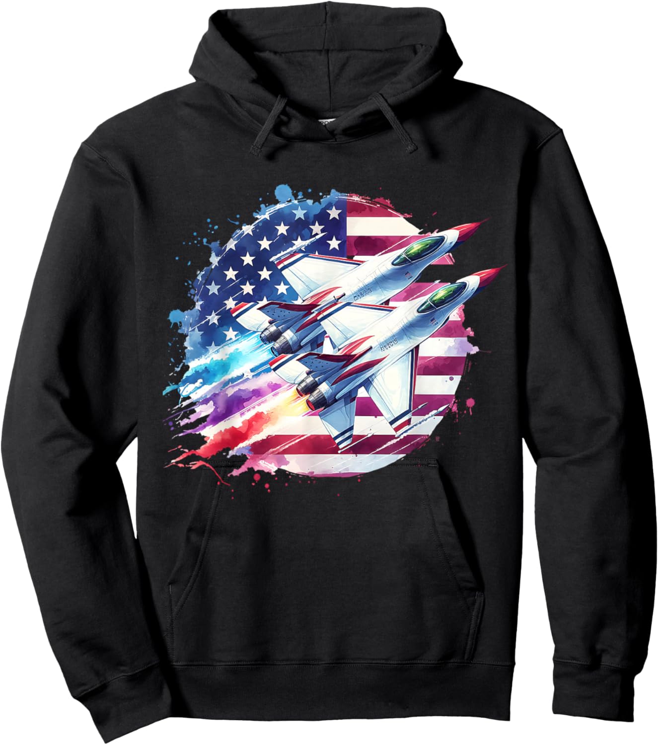 Boys 4th Of July American USA Flag Fighter Jet Hoodie - Hoodie | Black