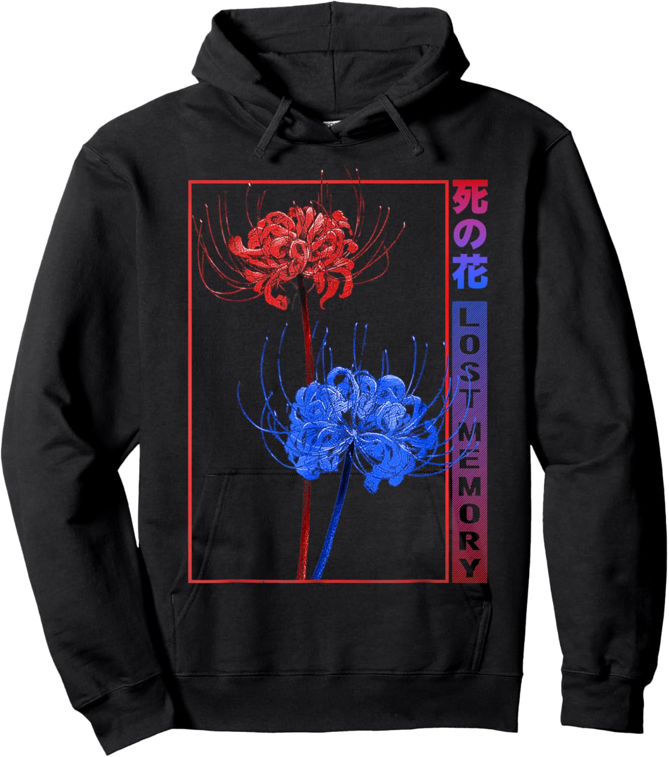 Japanese Red Blue Spider Lily Soft Grunge Aesthetic Flower Hoodie - Hoodie | Black
