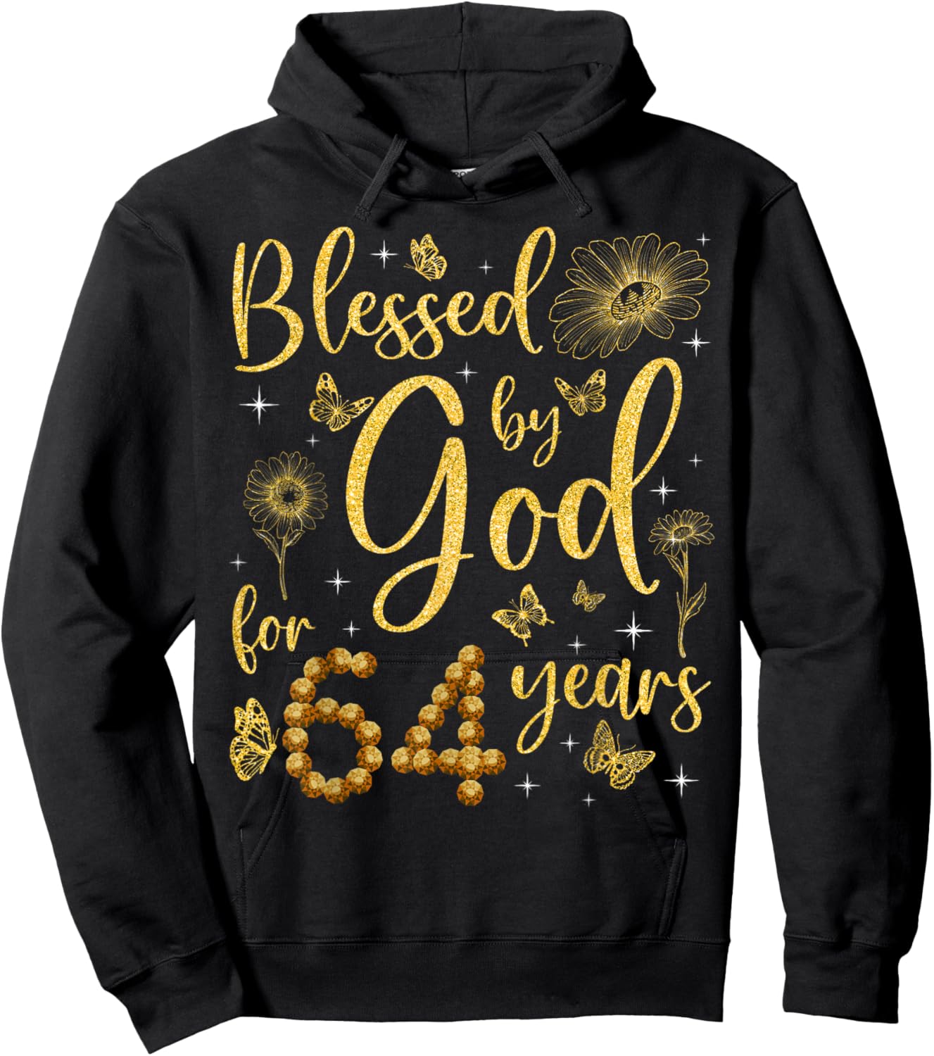 Butterfly Flower Blessed By God For 64 Years 64th Birthday Hoodie - Hoodie | Black