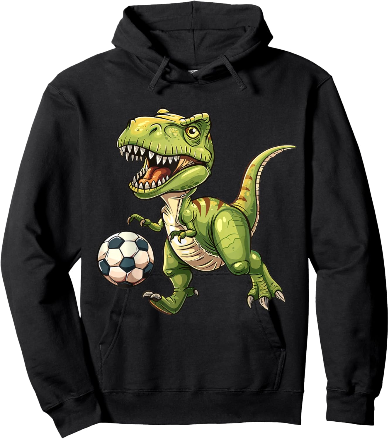 T-Rex playing soccer ball, soccer for kids Hoodie - Hoodie | Black