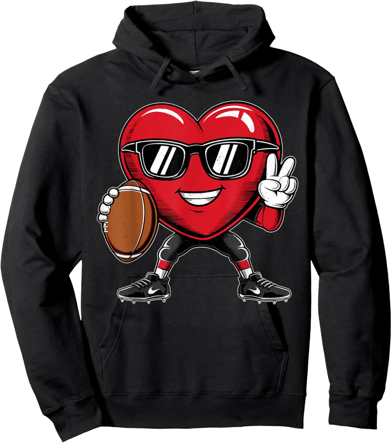 Valentine's Day Heart Playing Football Boys Girls Kids Hoodie - Hoodie | Black