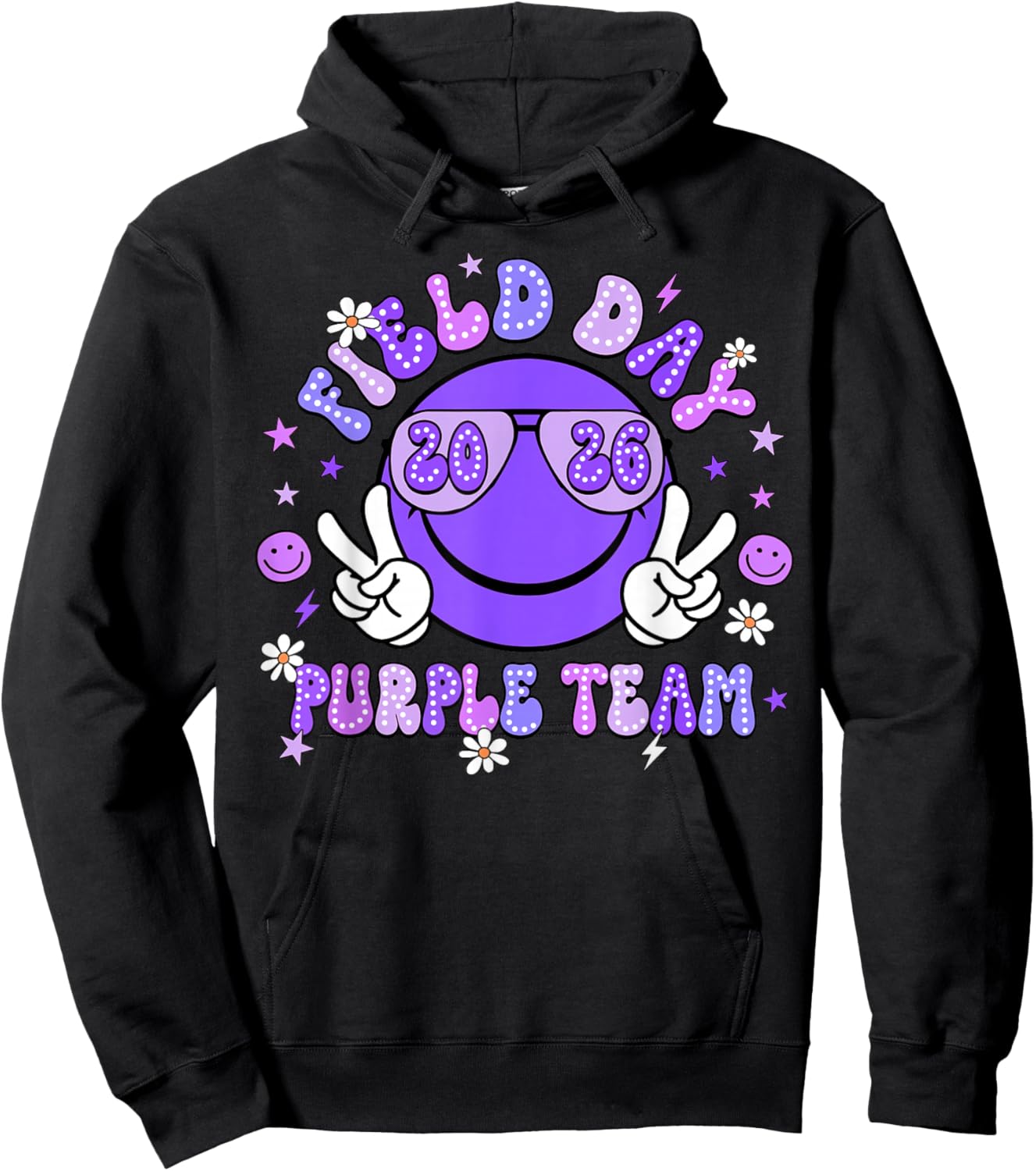 Field Day Purple Team 2026 Smile Face Sunglasses Kid Teacher Hoodie - Hoodie | Black