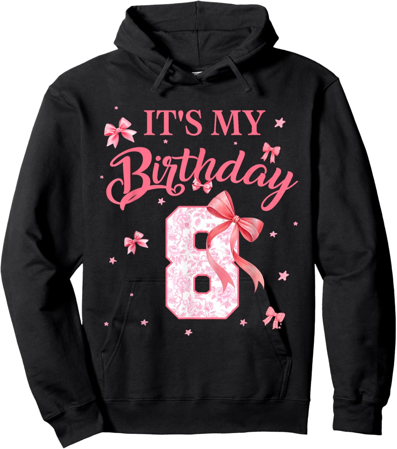 It's My 8th Birthday Girl Floral Coquette Bow 8 Year Old Hoodie - Hoodie | Black