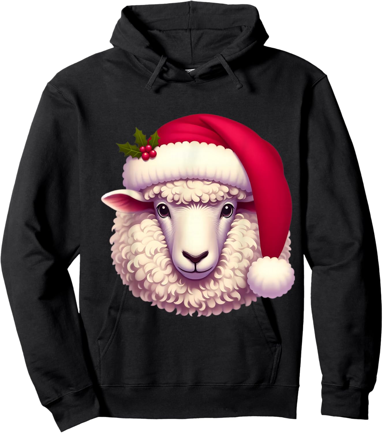 Cartoon Sheep With Santa Hat Christmas Xmas Owner Farmer Hoodie - Hoodie | Black