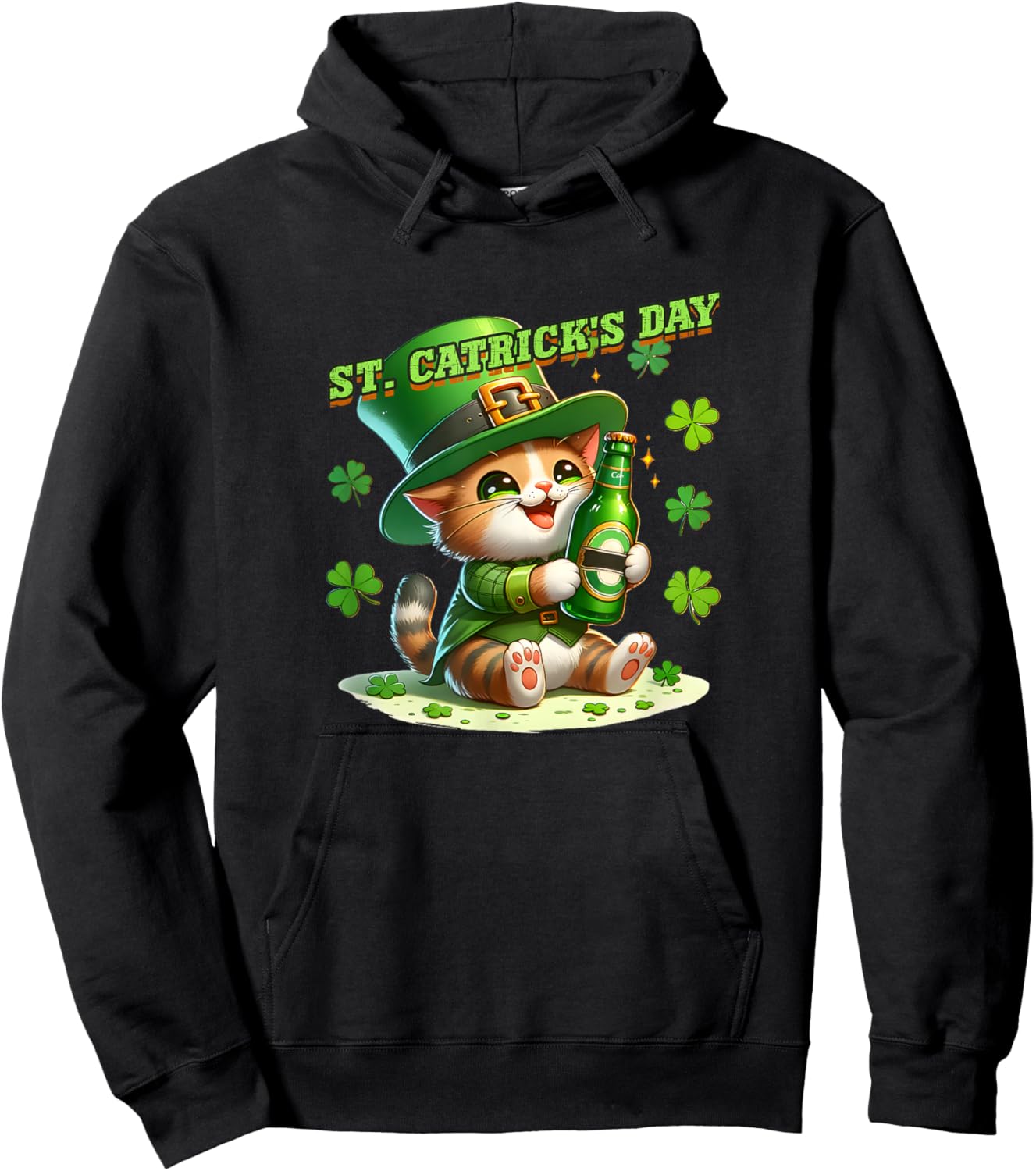 St. Patricks Day Irish Green St. Catricks Day Cats Shamrock Hoodie - Hoodie | Black