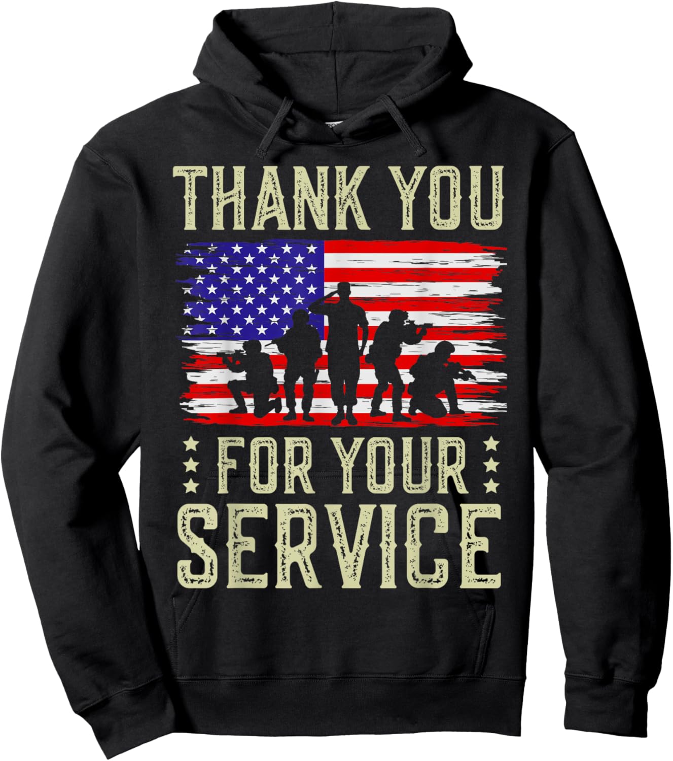 Veteran Thank You For Your Service US Flag Veterans Day Hoodie - Hoodie | Black